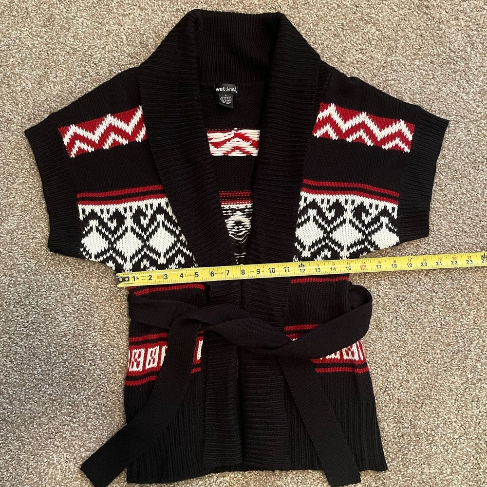 Wet Seal Y2K Chunky Cardigan Sweater Open Front Belted Shawl Collar Holiday Cozy